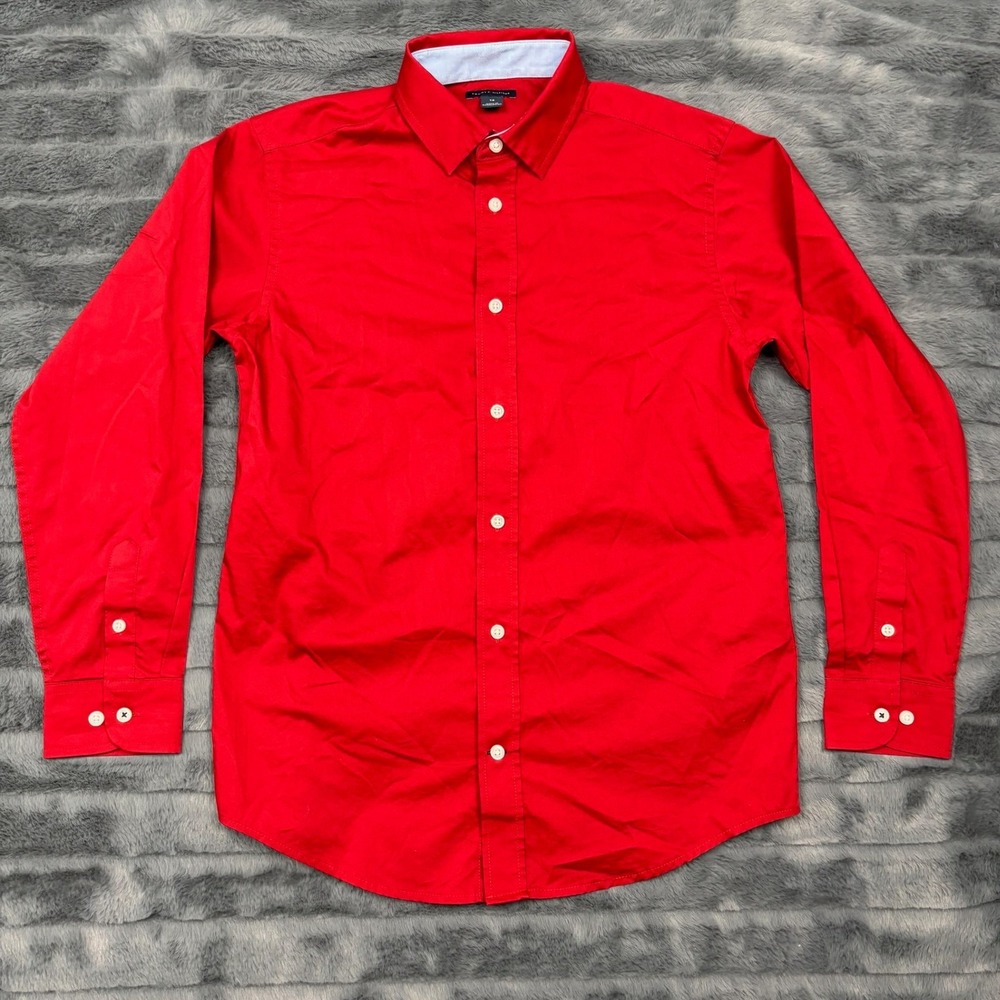 Tommy Hilfiger Womens Red Long Sleeve Button Down Shirt TDFFB04F Size 14